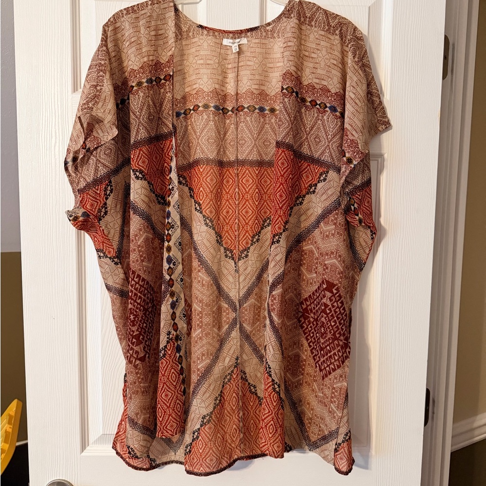 Maurices Beige and Rust Patterned Open-Front Tunic One Size
